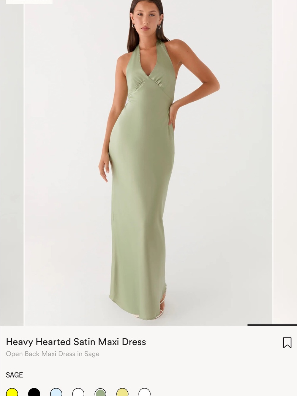Peppermayo Heavy Hearted Satin Halter Maxi Dress — Sage